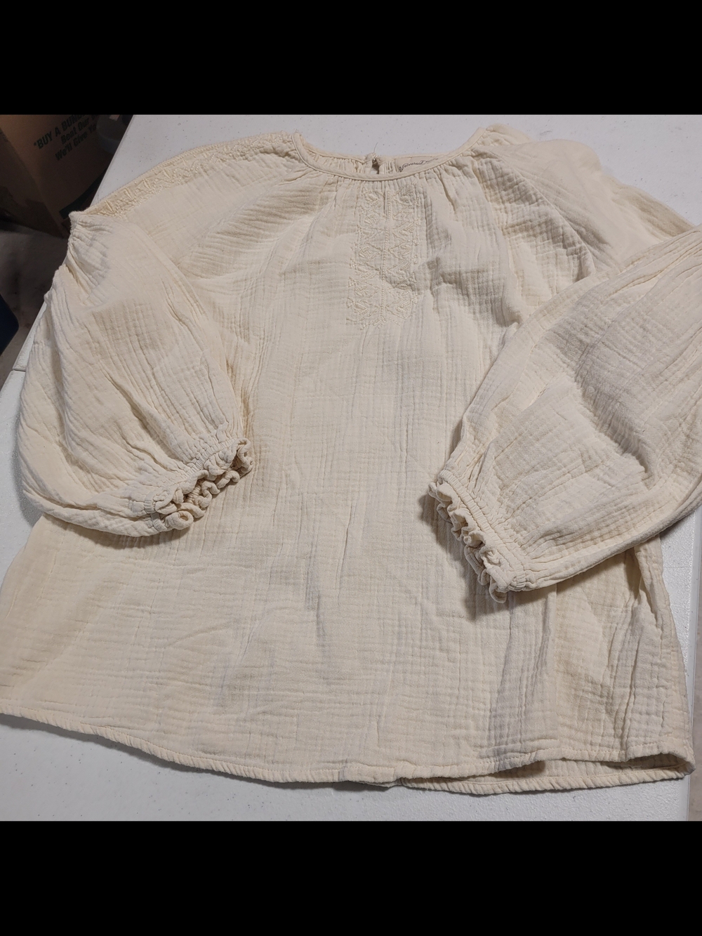 Universal Thread Cream Gauze Peasant Blouse with Balloon Sleeves - Picture 1 of 3
